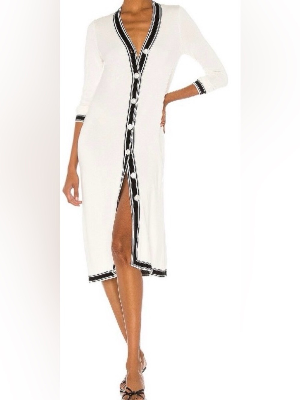 Lovers + Friends Cream Long Cardigan with Black Trim
